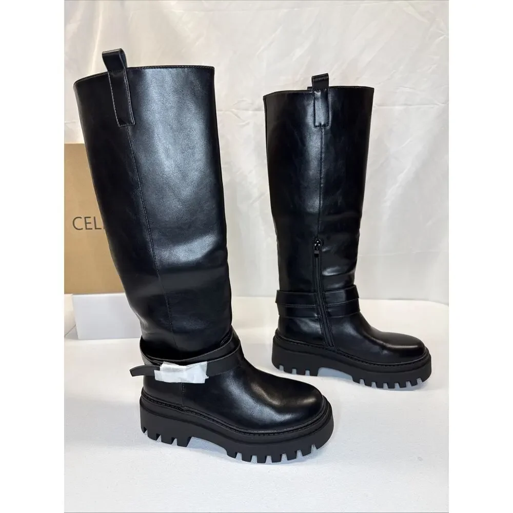 Cellenz Women’s Knee High Boots: 2.6 Inch Platform Round Toe Boot Black Size 8